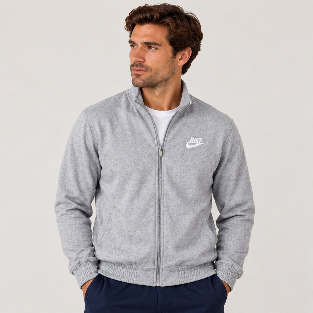 Nike Mens Small Grey Full Zip Track Jacket Cotton Sportswear Mock Neck Futura